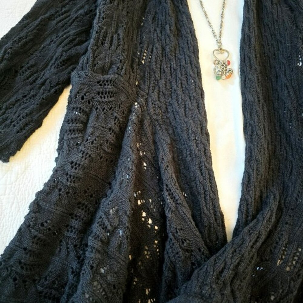 Woman Within Women's Open Front Cardigan Sweater Black Size 1X Long Flowy Knit - Picture 8 of 16